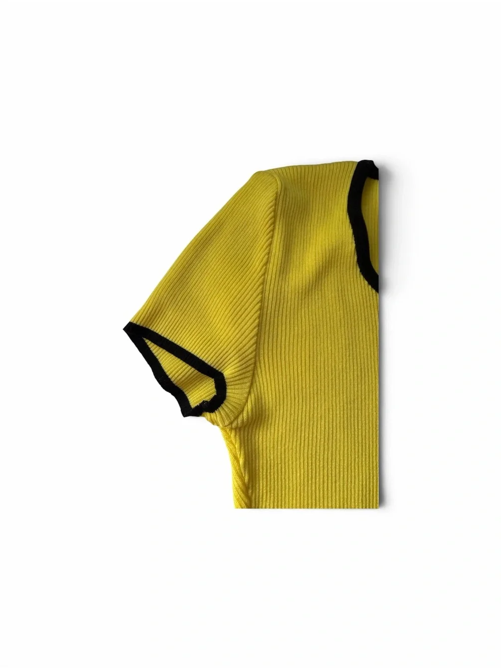 Vintage CHANEL Spring 1995 Yellow Black Ribbed Crop Top FR40